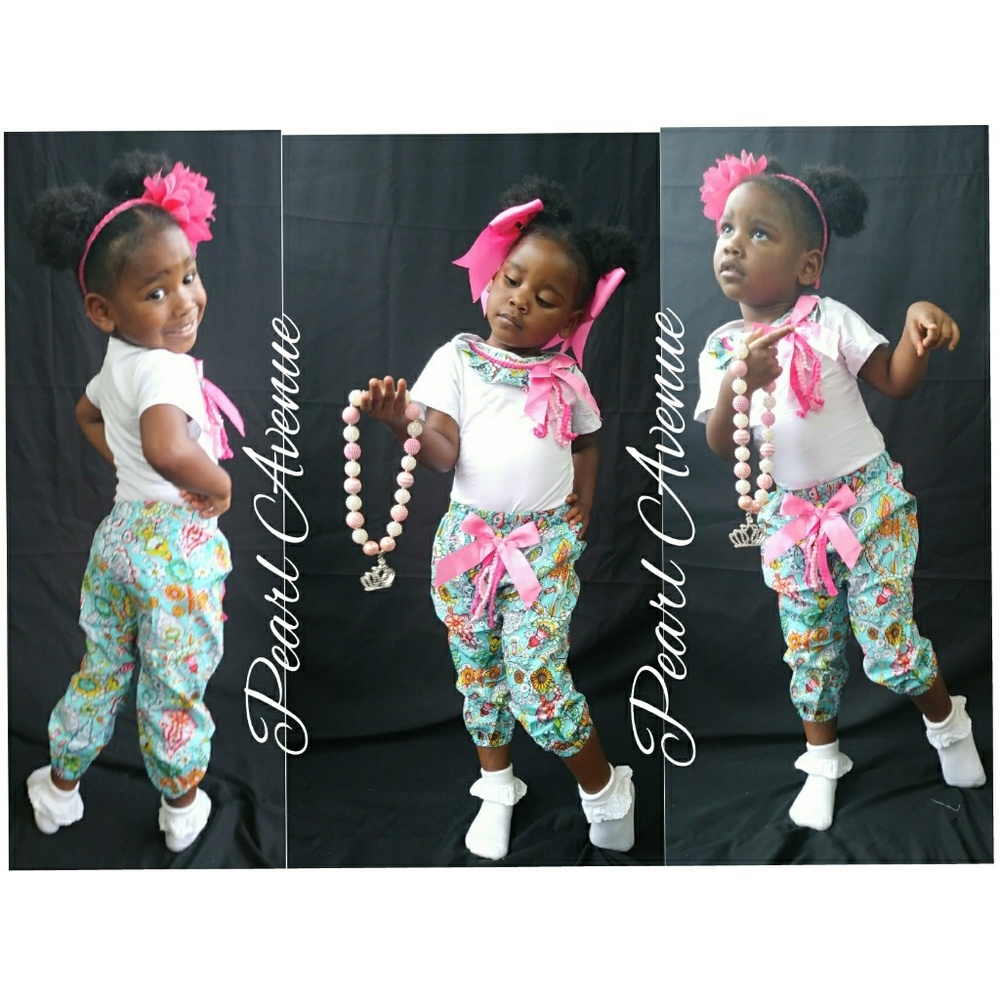 Pearl Girl's Applique Romper & Jogger Pant Set